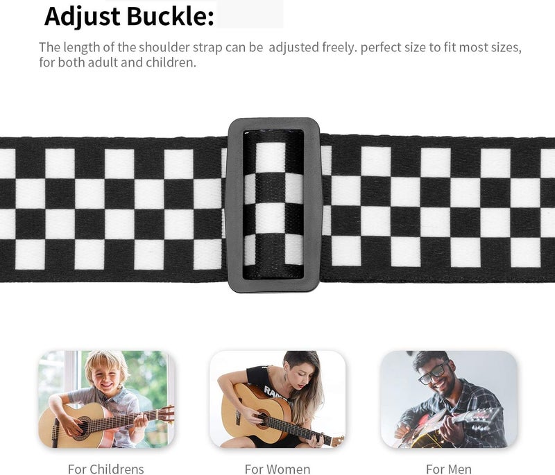 BestSounds Guitar Strap, Bass Guitar Strap, Electric and Acoustic Guitar Straps - Durable Nylon Checkered Guitar Shoulder Strap with Leather Ends (Black and White Checkered) - Image 4